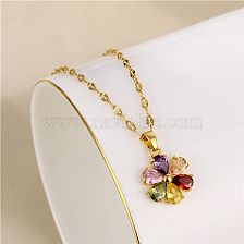 1 Piece Shiny Flower Stainless Steel Brass Plating Inlay Zircon Pendant Necklace