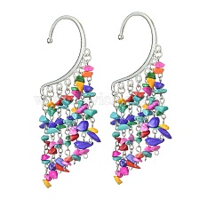 Colorful Synthetic Turquoise Chips Tassel Earrings, Alloy Cuff Earrings, Climber Wrap Around Earrings for Women