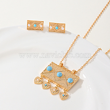 Golden Turquoise Three-Piece Jewelry Set for Bride Banquet Party.