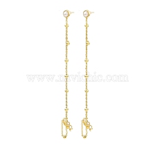 Plastic Pearl Beaded Dangle Stud Earrings, Rack Plating Brass Chains Tassel Earrings, Long-Lasting Plated, Lead Free & Cadmium Free