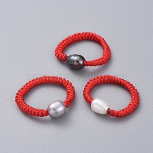 Natural Cultured Freshwater Pearl Finger Ring Sets, with Nylon Cord