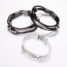 Leather Cord Multi-strand Bracelets, with Alloy Finding