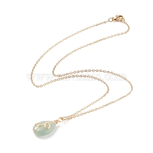 Natural Green Aventurine Teardrop Pendant Necklace, Gold Plated 304 Stainless Steel Wire Wrap Jewelry for Women, 17.72 inch(45cm)