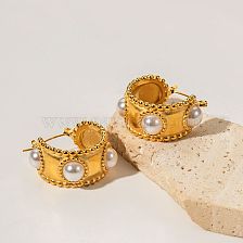 1 Pair Elegant Classic Style C Shape Plating Inlay Stainless Steel Artificial Pearls 18K Gold Plated Earrings