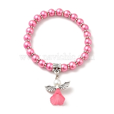 Lovely Wedding Dress Angel Bracelets for Kids, Carnival Stretch Bracelets, with Glass Pearl Beads and Tibetan Style Beads, 45mm