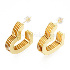 Brass Multi-Layer Heart Stud Earrings, Chunky Half Hoop Earrings for Women, Nickel Free