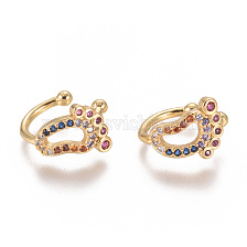 Golden Plated Brass Micro Pave Cubic Zirconia Cuff Earrings, Long-Lasting Plated, Feet