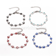 Enamel Oval with Evil Eye Link Chains Bracelet, 304 Stainless Steel Jewelry for Women