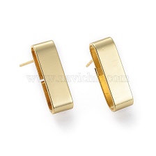 Brass Stud Earrings, with Ear Nuts and 925 Sterling Silver Pin, Rectangle