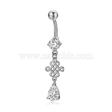 Piercing Jewelry, Brass Cubic Zirciona Navel Ring, Belly Rings, with 304 Stainless Steel Bar, Lead Free & Cadmium Free, Chinese Kont