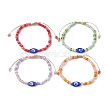 Evil Eye Lampwork & Glass Seed Braided Bead Bracelet, Adjustable Bracelet for Women