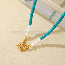 Retro Artistic Turquoise Beaded Stainless Steel Necklace Fashion Trend