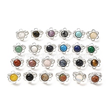 Gemstone Adjustable Rings, Platinum Tone Flower Brass Rings for Women, Cadmium Free & Lead Free