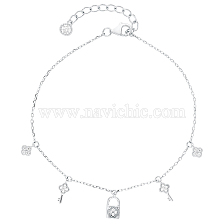 S925 Silver Key Foot Chain with Lucky Clover Pendant