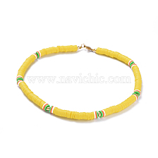 Handmade Polymer Clay Heishi Beads Choker Necklaces, with Brass Spacer Beads and 304 Stainless Steel Findings