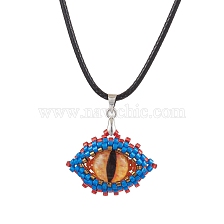 Evil Eye Glass Seed Beads Pendant Imitation Leather Cord Necklaces for Women