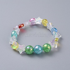 Kids Stretch Bracelets, with Transparent Acrylic Beads and Bubblegum AB Color Transparent Crackle Acrylic Round Beads