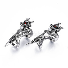 Dragon Armour Alloy Full Finger Ring with Rhinestone, Double Loop Gothic Punk Ring with Plastic Pearl for Men Women, Cadmium Free & Lead Free, Antique Silver