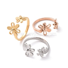 304 Stainless Steel Flower Open Cuff Ring for Women