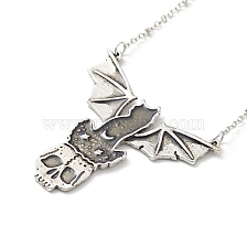 Alloy Skull with Bat Pendant Necklace, Halloween Theme Jewelry for Men Women