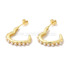 Rack Plating Brass Heart Stud Earrings with Plastic Imitation Pearl Beaded for Women, Lead Free & Cadmium Free