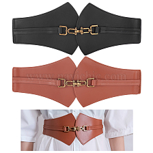 WADORN 2Pcs 2 Colors PU Leather Wide Elastic Corset Belts for Women Girl