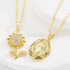 Fashion Geometric Sunflower Copper Pendant Necklace Zircon Copper Necklaces