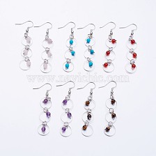 Gemstone Dangle Earrings, with Brass Findings and Earring Hooks