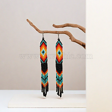 Geometric Glass Bead Tassel Earrings, Handmade, Multicolor, Daily Wear, Gift