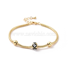 Enamel Evil Eye Round Beaded Bracelet with Brass Round Snake Chains for Women, Cadmium Free & Nickel Free & Lead Free