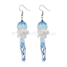 Handmade Glass Seed Beads Pendants Dangle Earrings, Jellyfish, Platinum