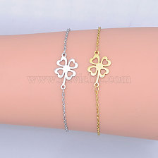 201 Stainless Steel Link Bracelets, with Lobster Claw Clasps, Clover