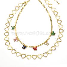 Hip-Hop Streetwear Heart Shape Butterfly Copper 18K Gold Plated Zircon Necklace In Bulk