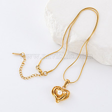 Elegant Stainless Steel Pearl Heart Collarbone Necklace for Women.