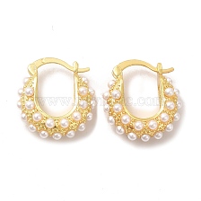 Rack Plating Brass Teardrop Hoop Earrings with Plastic Imitation Pearl Beaded for Women, Lead Free & Cadmium Free