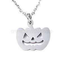 Halloween Theme, 201 Stainless Steel Pendants Necklaces, with Cable Chains and Lobster Claw Clasps, Pumpkin Jack-O'-Lantern