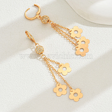 Golden Flower Water Diamond Earrings with Tassel, Elegant Women's Ear Jewelry