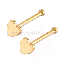 Heart 304 Stainless Steel Nose Studs, Nose Bone Rings, Nose Piercing Jewelry, Golden, 8.5mm, Bar Length: 1/4