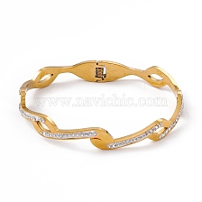 Vacuum Plating 201 Stainless Steel Bangles, with Polymer Clay Crystal Rhinestone, Wave