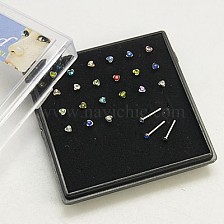 304 Stainless Steel Heart Nose Studs Nose Bone Rings, Nose Piercing Jewelry, with Grade A Rhinestones