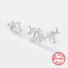 Butterfly Rhodium Plated 925 Sterling Silver Stud Earrings with Ear Cuff, Asymmetrical Earrings, with 925 Stamp