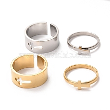 304 Stainless Steel Finger Rings Sets, Wide Band Cuff Rings and Finger Rings, Couple Rings for Valentine's Day, Cross