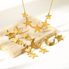 Stylish Stainless Steel Necklace Earrings Set with Gold Plating Star Moon