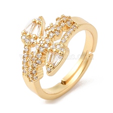 Clear Cubic Zirconia Flower Adjustable Ring, Brass Jewelry for Women