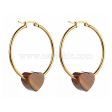 Heart Natural Stone Beads Earrings for Girl Women, 304 Stainless Steel Big Hoop Earrings, Golden