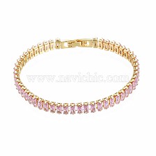 Cubic Zirconia Classic Tennis Bracelet, Real 18K Gold Plated Brass Cubic Zirconia Link Chain Bracelet for Women, Nickel Free, Pearl Pink, 7-1/8 inch~7-1/2 inch(18~19cm)