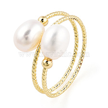 Natural Pearl Beaded Wrapped Cuff Ring, Brass Jewelry for Women