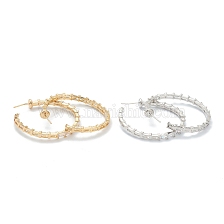 Brass Micro Pave Clear Cubic Zirconia Half Hoop Earrings, Stud Earrings, Letter C Shape