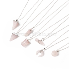 Natural Rose Quartz Geometry Pendant Necklace, Platinum Brass Jewelry for Women