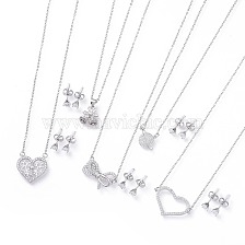 304 Stainless Steel Jewelry Sets, Brass Micro Pave Cubic Zirconia Pendant Necklaces and 304 Stainless Steel Stud Earrings, with Ear Nuts/Earring Back, Mixed Shapes, Clear